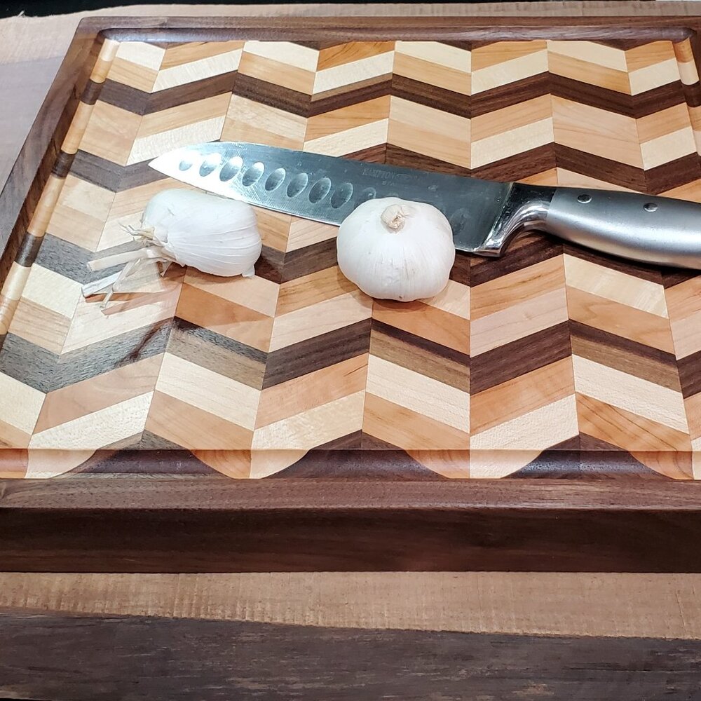 Handmade Herringbone Cutting Board w/ Juice Groove. 14.5x14x1 5/8 free shipping!